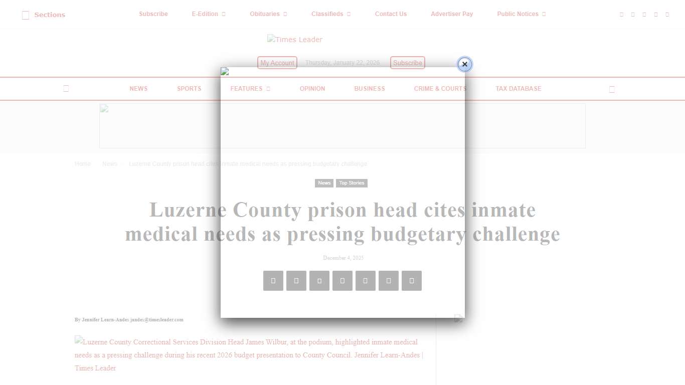 Luzerne County prison head cites inmate medical needs as pressing budgetary challenge Times Leader
