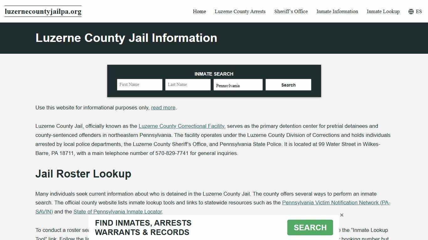Luzerne County, PA Jail Roster, Inmate Info